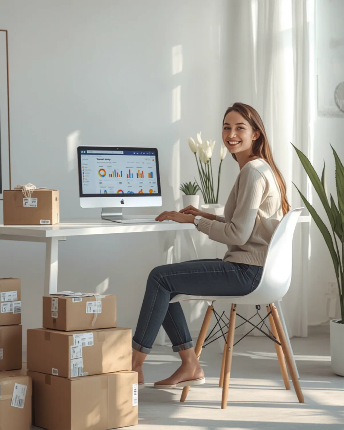 Persona trabajando desde casa gestionando ventas online